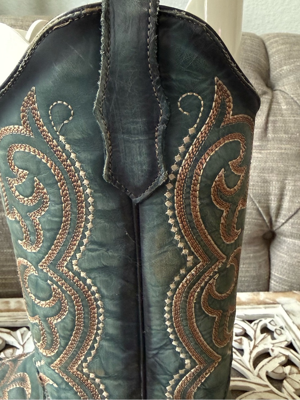 Circle G by Corral Teal Leather Cowboy Boots Tan Embroidery Women’s 8.5 - Picture 2 of 10
